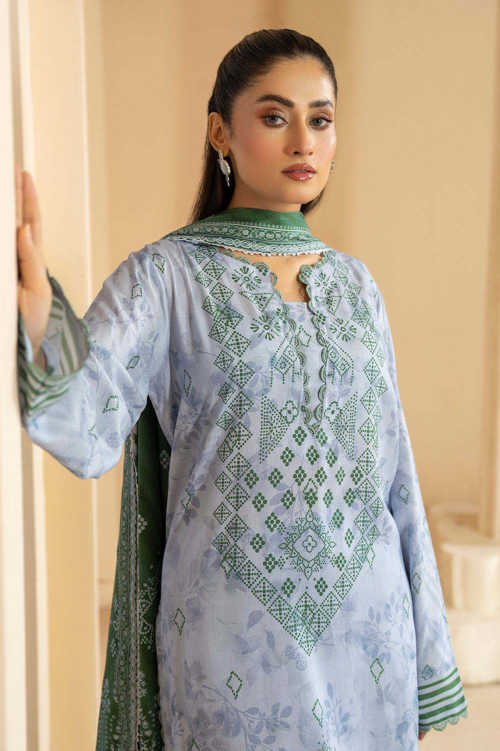 3 Piece Unstitched Ice Blue Premium Linen - W25CF1V3-S5 - JACQUARD CLOTHING