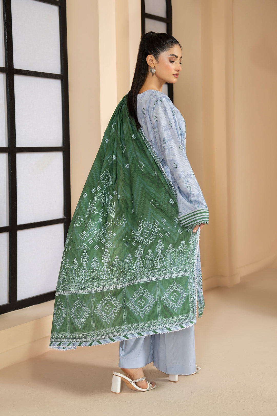 3 Piece Unstitched Ice Blue Premium Linen - W25CF1V3-S5 - JACQUARD CLOTHING