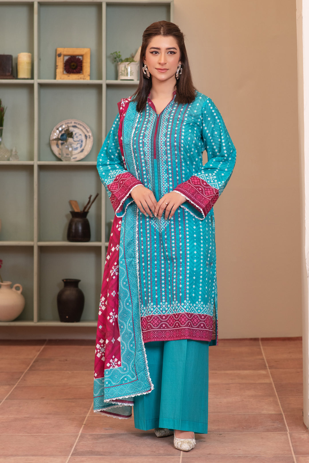 3 Piece Unstitched Iris Blue Premium Lawn - SU25V11-S1 - JACQUARD CLOTHING