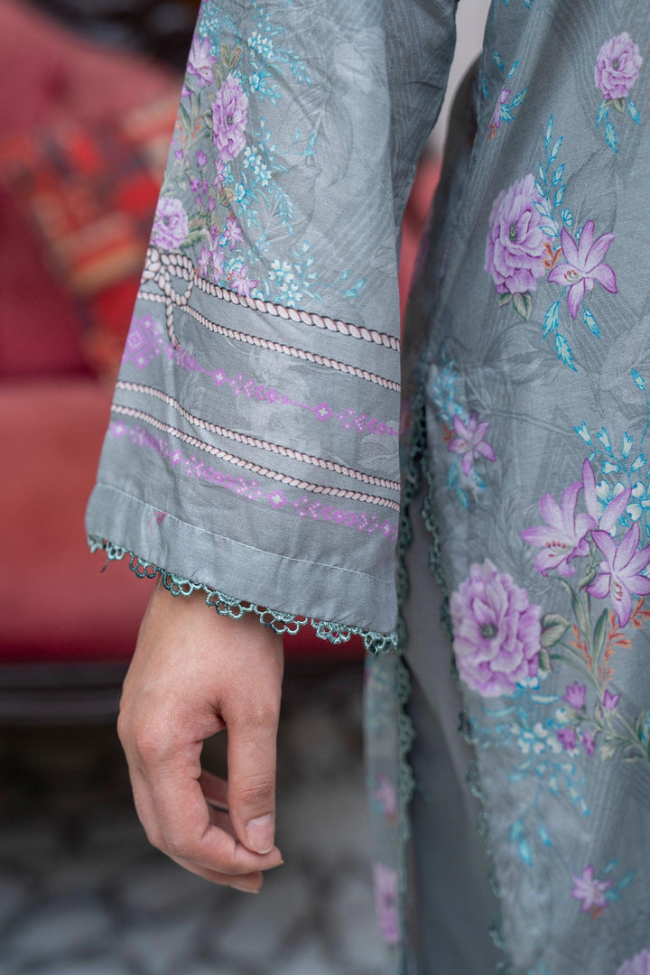 3 Piece Unstitched Levander Gray Premium Printed Lawn Suit - Jacquard Clothing Summer 2026