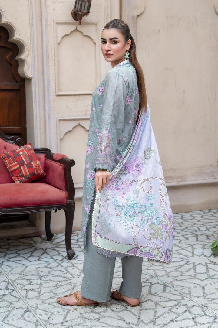 3 Piece Unstitched Levander Gray Premium Printed Lawn Suit - Jacquard Clothing Summer 2026