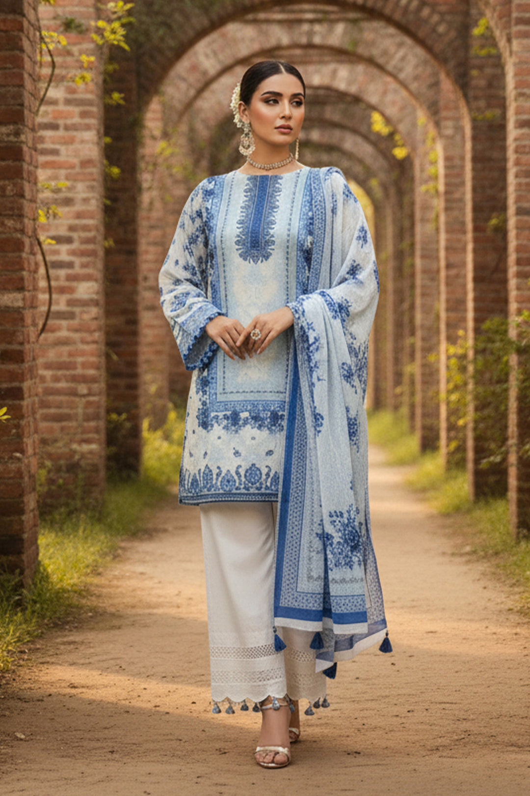 3 Piece Unstitched Light Blue Premium Printed Lawn Suit By Jacquard Clothing Summer 2026 Collection