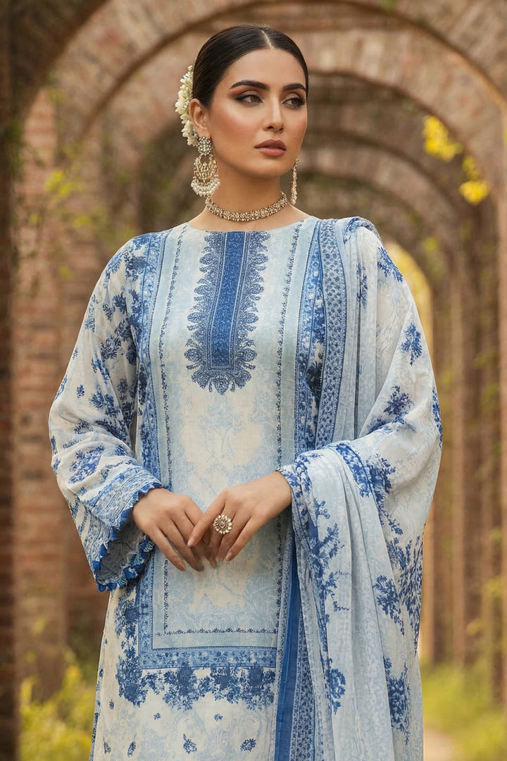 3 Piece Unstitched Light Blue Premium Printed Lawn Suit By Jacquard Clothing Summer 2026 Collection