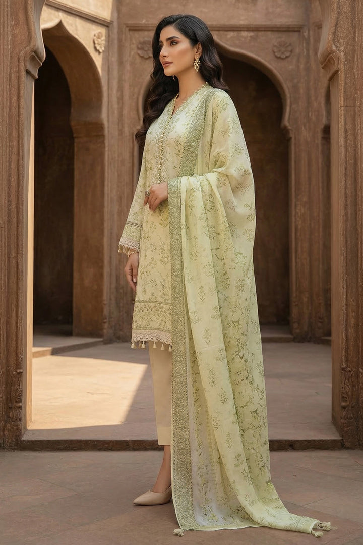 3 Piece Unstitched Light Green Premium Printed Lawn
