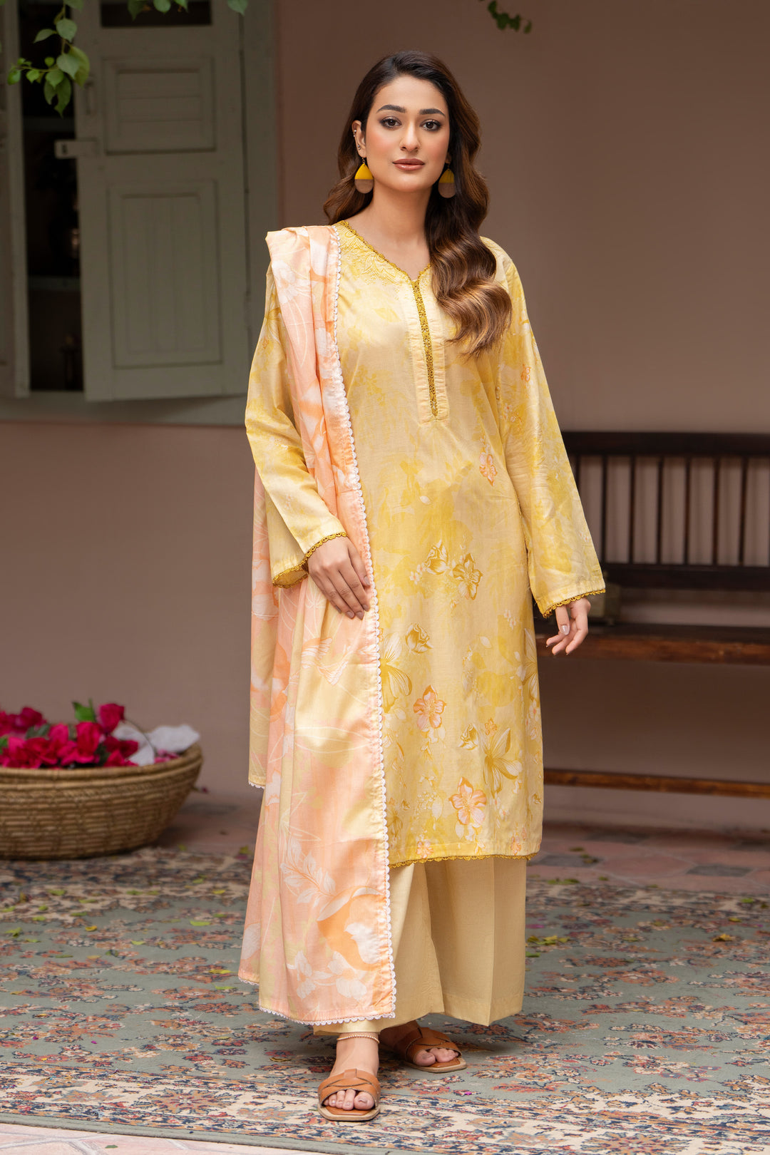 3 Piece Unstitched Light Yellow Lawn - SU25V22-S8 - JAQUARD CLOTHING