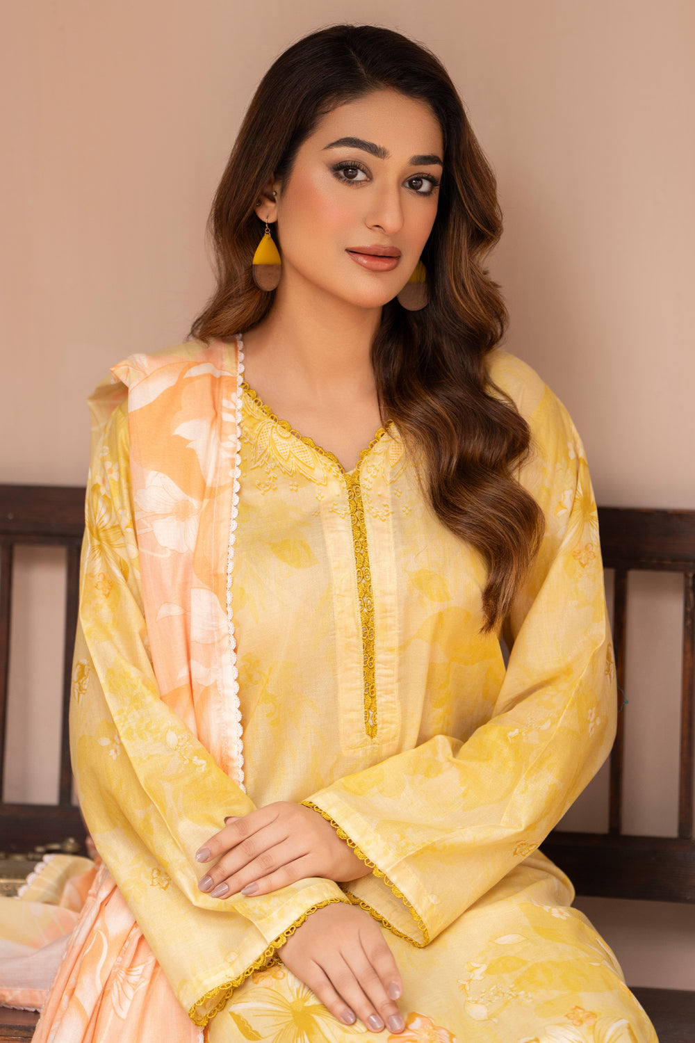 3 Piece Unstitched Light Yellow Lawn - SU25V22-S8 - JAQUARD CLOTHING