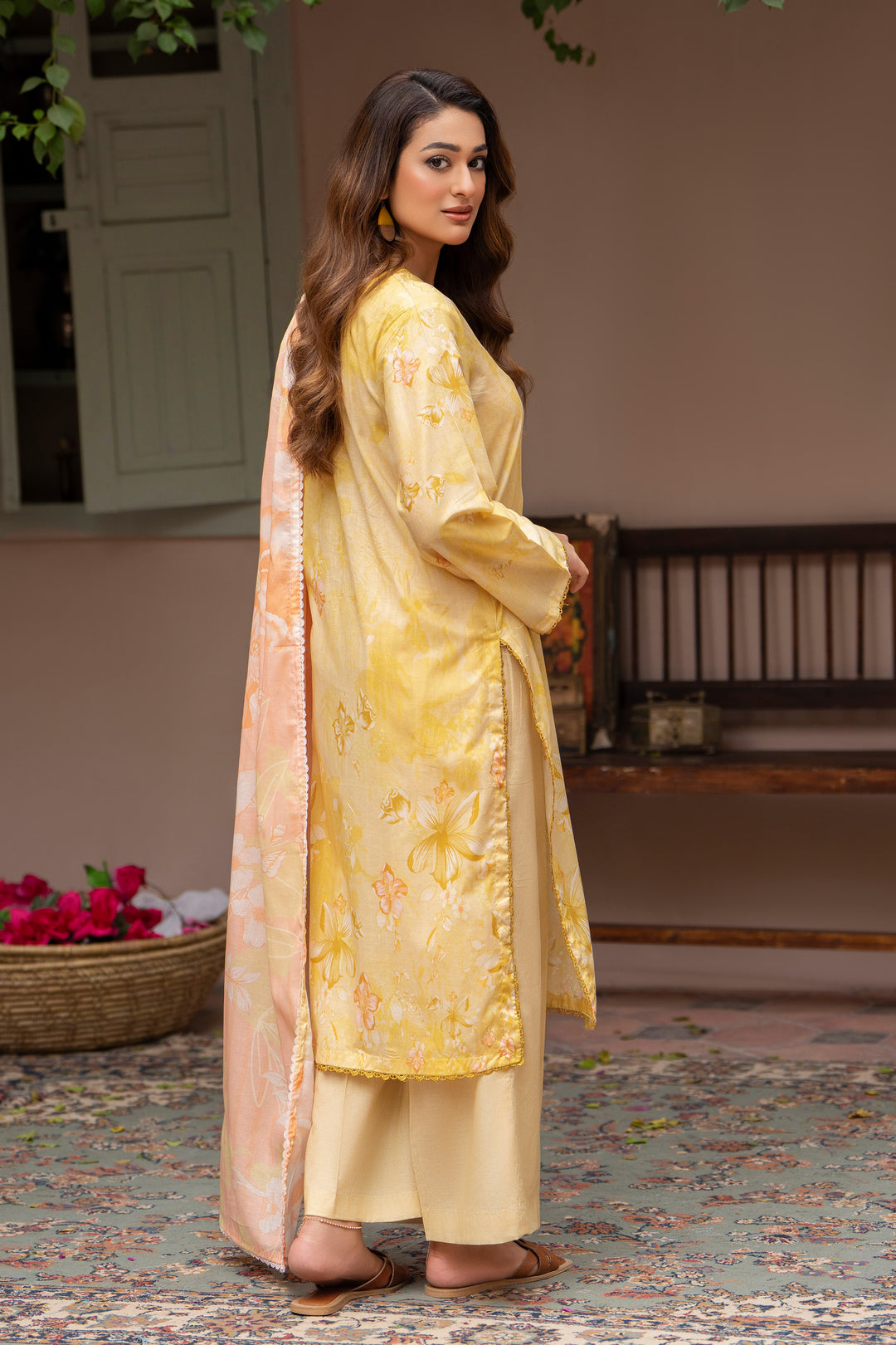 3 Piece Unstitched Light Yellow Lawn - SU25V22-S8 - JAQUARD CLOTHING