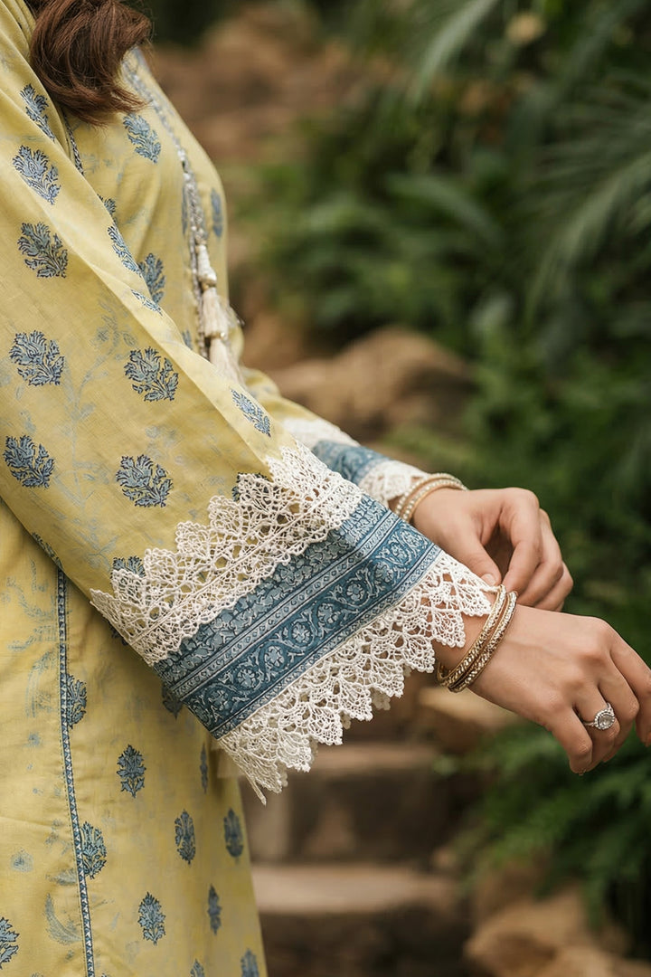 3 Piece Unstitched Light Yellow Premium Printed Lawn