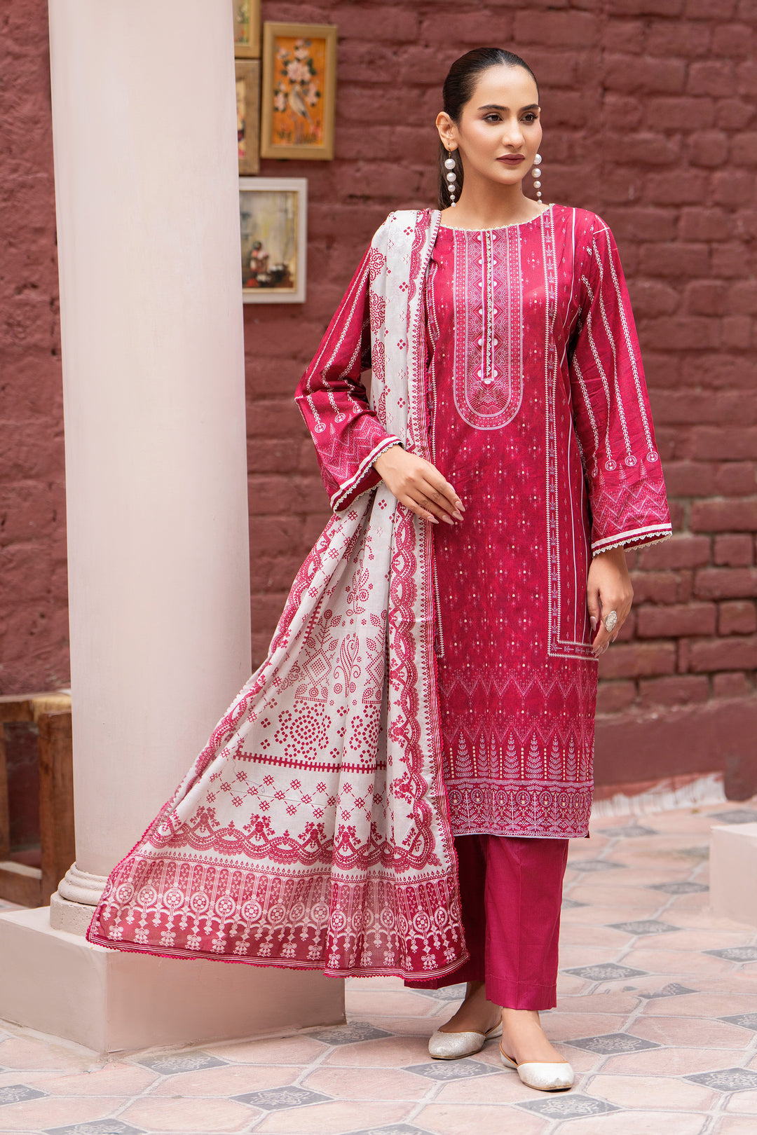 3 Piece Unstitched Maroon Lawn - SU25V21-S1 - JAQUARD CLOTHING