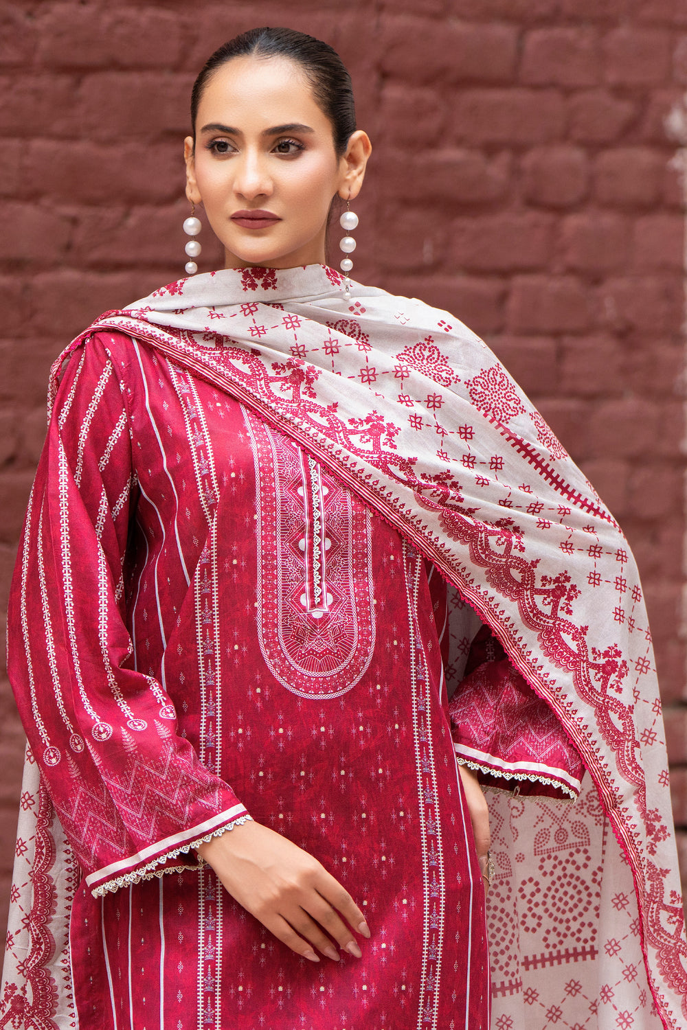 3 Piece Unstitched Maroon Lawn - SU25V21-S1 - JAQUARD CLOTHING