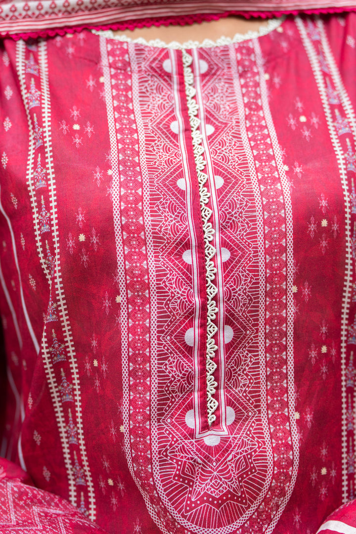 3 Piece Unstitched Maroon Lawn - SU25V21-S1 - JAQUARD CLOTHING