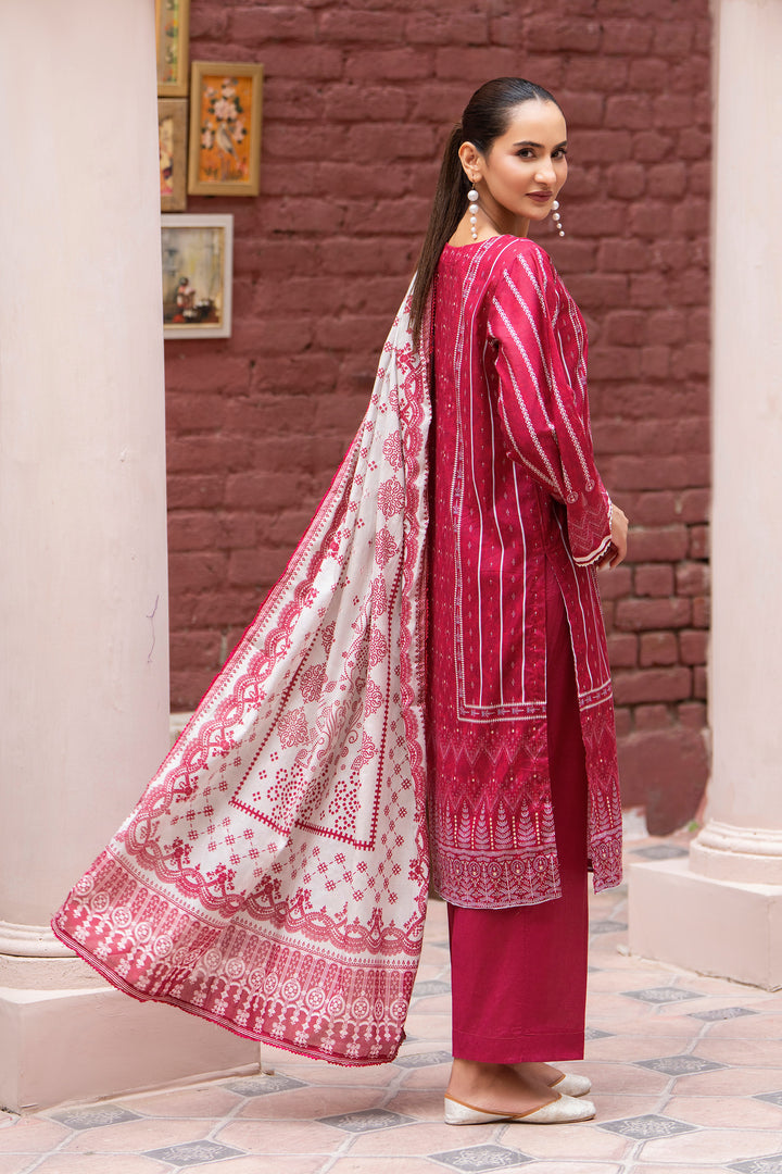 3 Piece Unstitched Maroon Lawn - SU25V21-S1 - JAQUARD CLOTHING