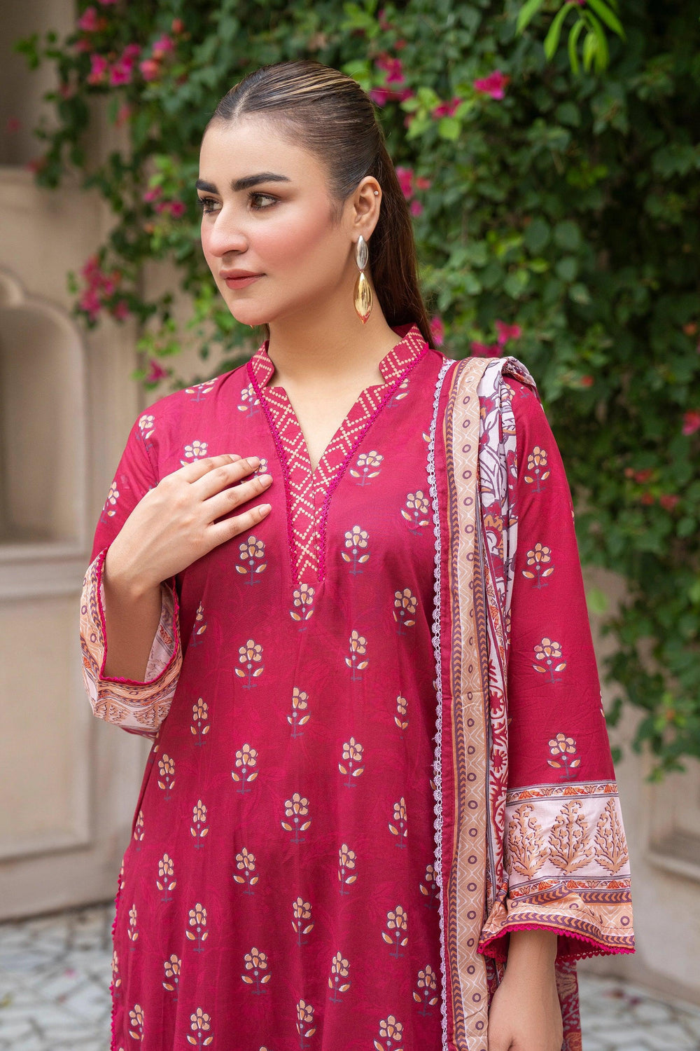 3 Piece Unstitched Maroon Premium Printed Lawn Suit - Jacquard Summer 2026