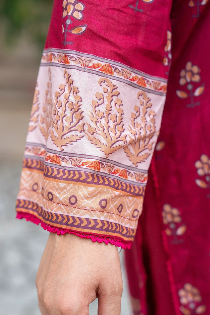 Unstitched 3 Piece Premium Printed Lawn Suit - Maroon