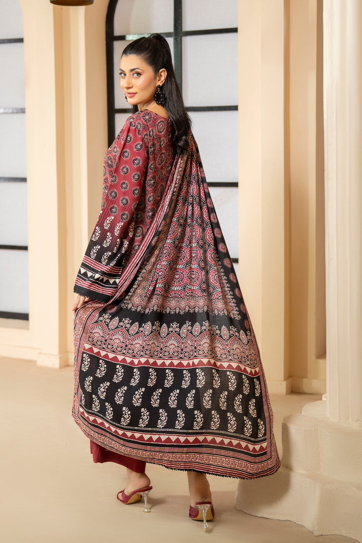 3 Piece Unstitched Maroon Printed Linen - W25CF1V1-S10 - JACQUARD CLOTHING