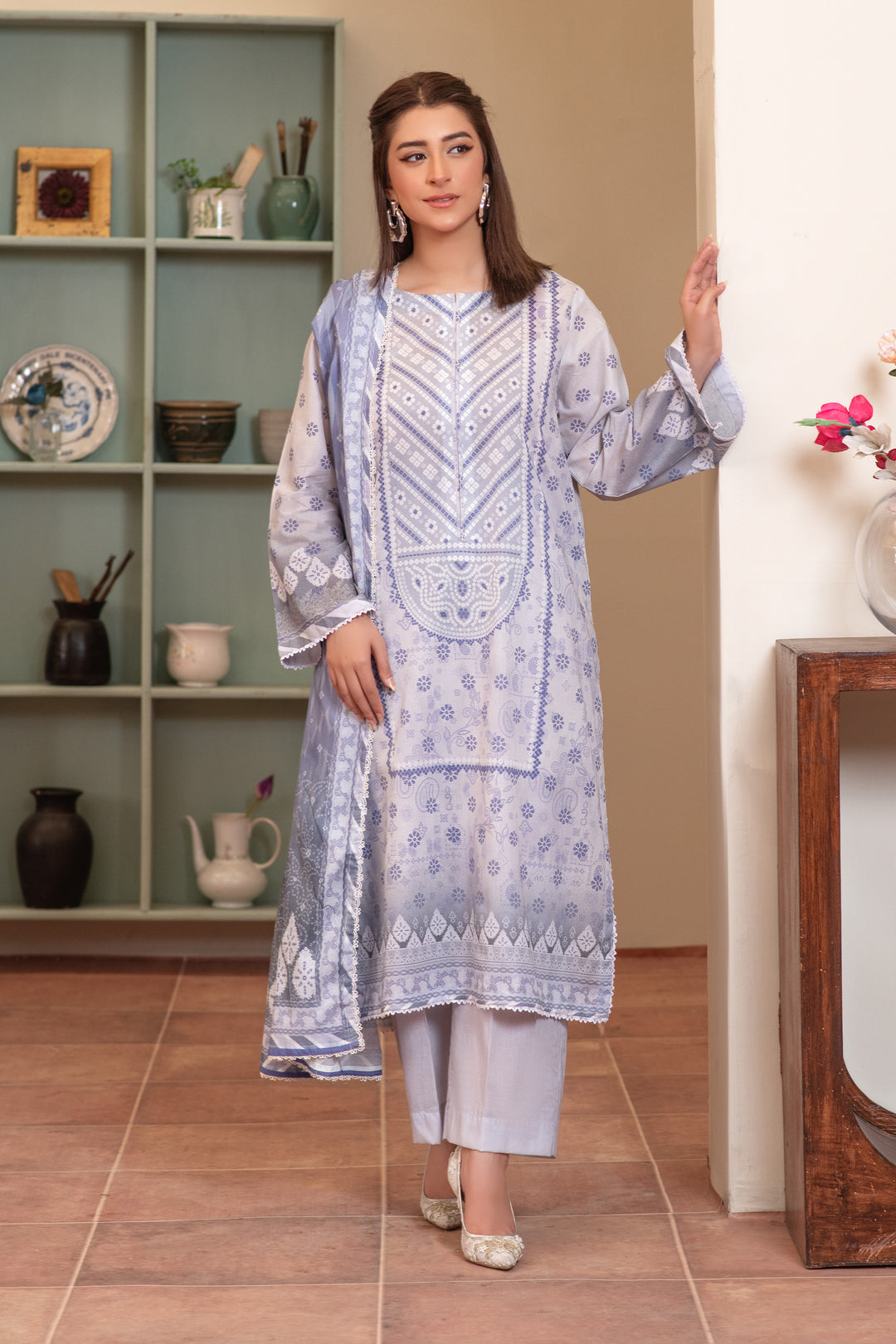 3 Piece Unstitched Mauve Premium Lawn - SU25V12-S1 - JACQUARD CLOTHING