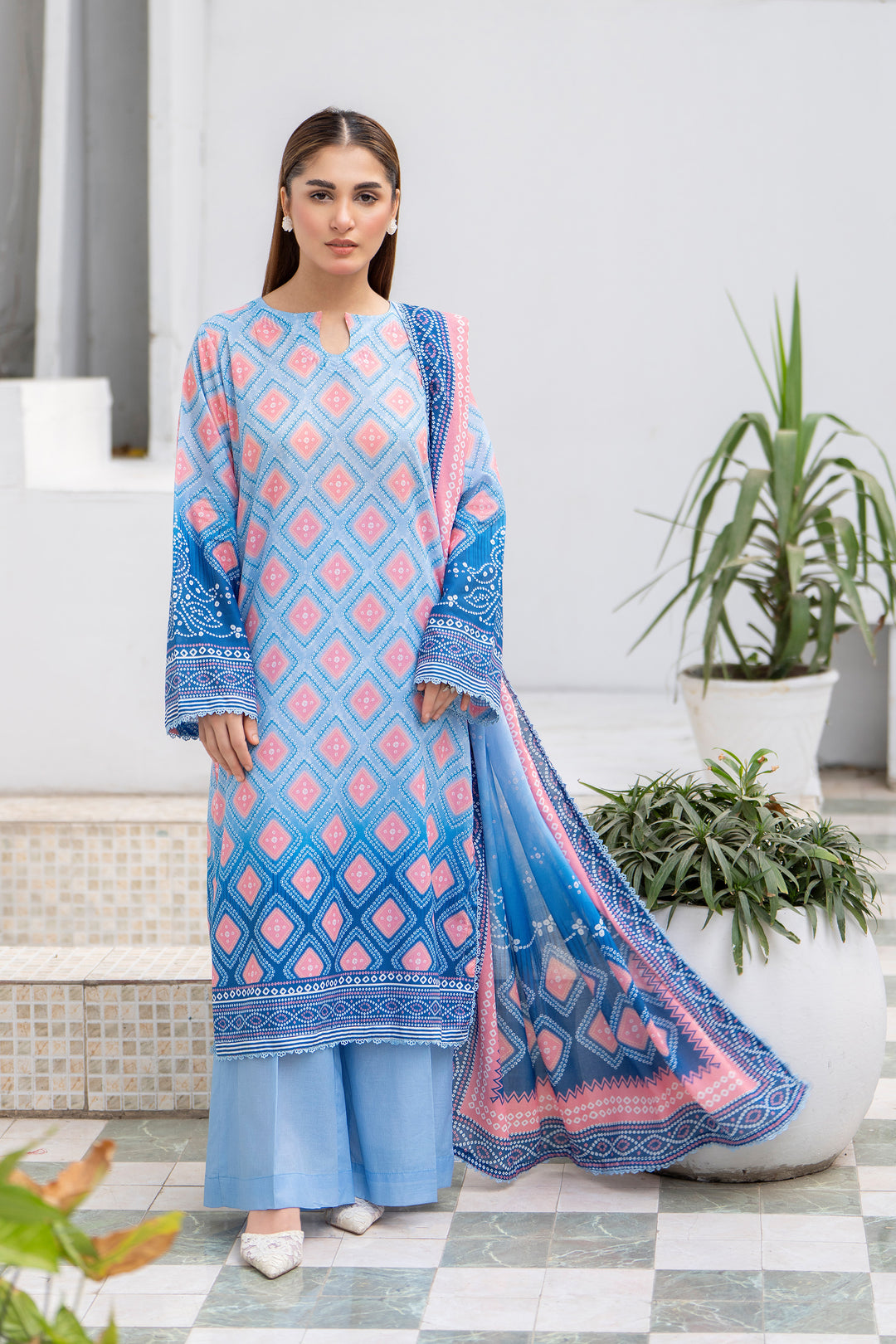 3 Piece Unstitched Maya Blue Lawn - SU25V29-S7 - JACQUARD CLOTHING