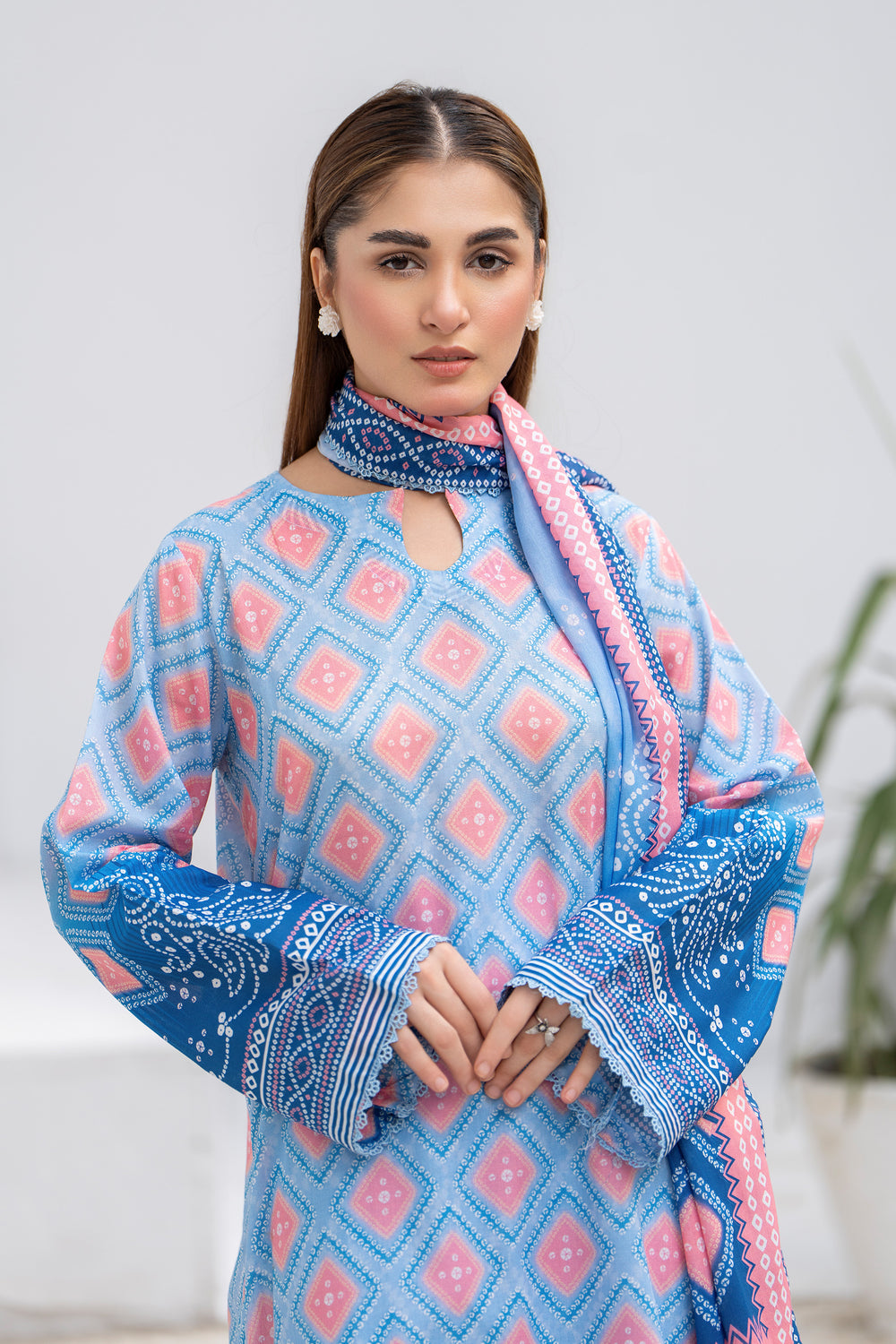 3 Piece Unstitched Maya Blue Lawn - SU25V29-S7 - JACQUARD CLOTHING