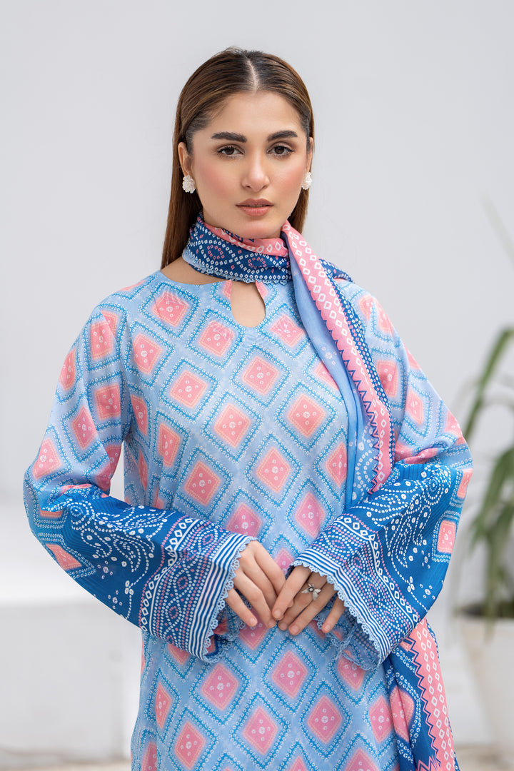 3 Piece Unstitched Maya Blue Lawn - SU25V29-S7 - JACQUARD CLOTHING