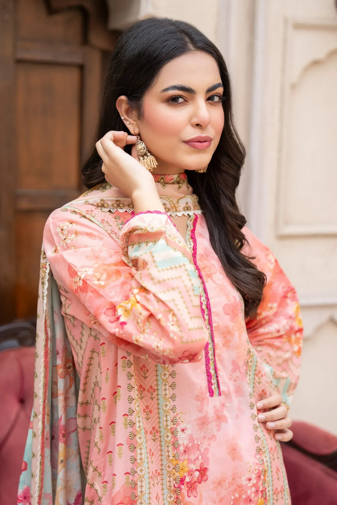 3 Piece Unstitched Misty Rose Premium Printed Lawn Suit - Jacquard Clothing Summer 2026