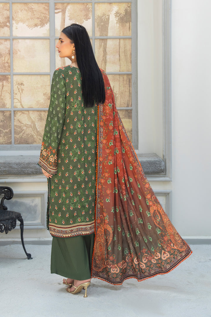 3 Piece Unstitched Moss Green Printed Linen - W25CF1V2-S1 - JACQUARD CLOTHING
