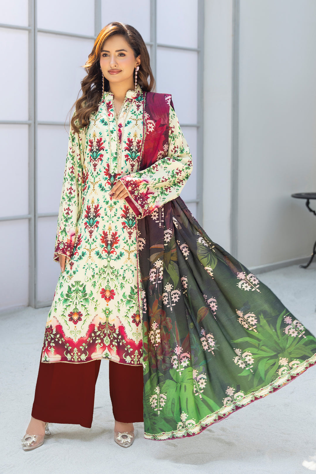 3 Piece Unstitched Multi Printed Linen - W25CF1V2-S5- JACQUARD CLOTHING