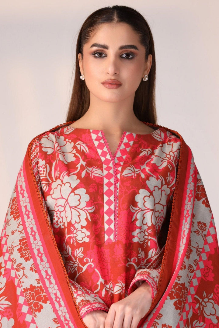 3 Piece Unstitched Multi Red Khaddar - Jacquard Clothing