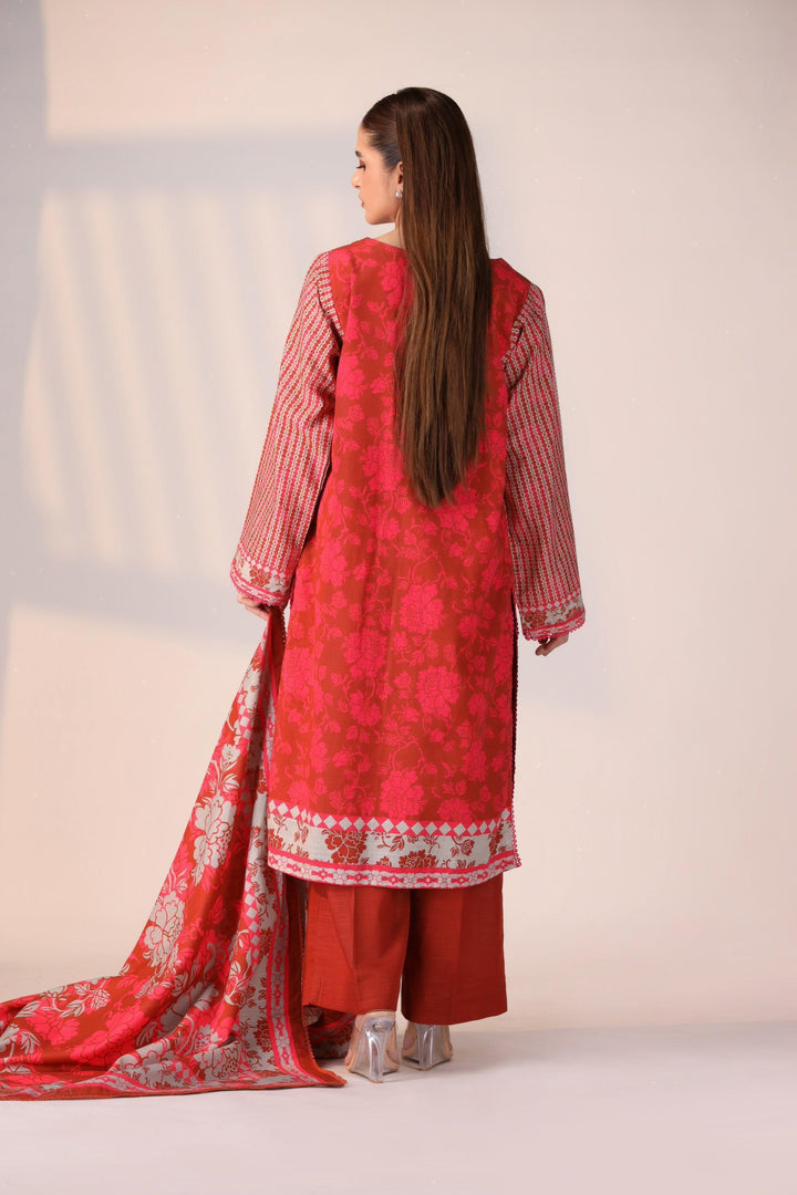 3 Piece Unstitched Multi Red Khaddar - Jacquard Clothing
