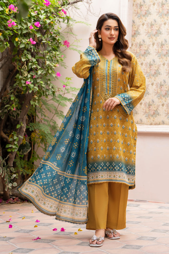 3 Piece Unstitched Mustard Premium Lawn - SU25V21-S10 - JAQUARD CLOTHING