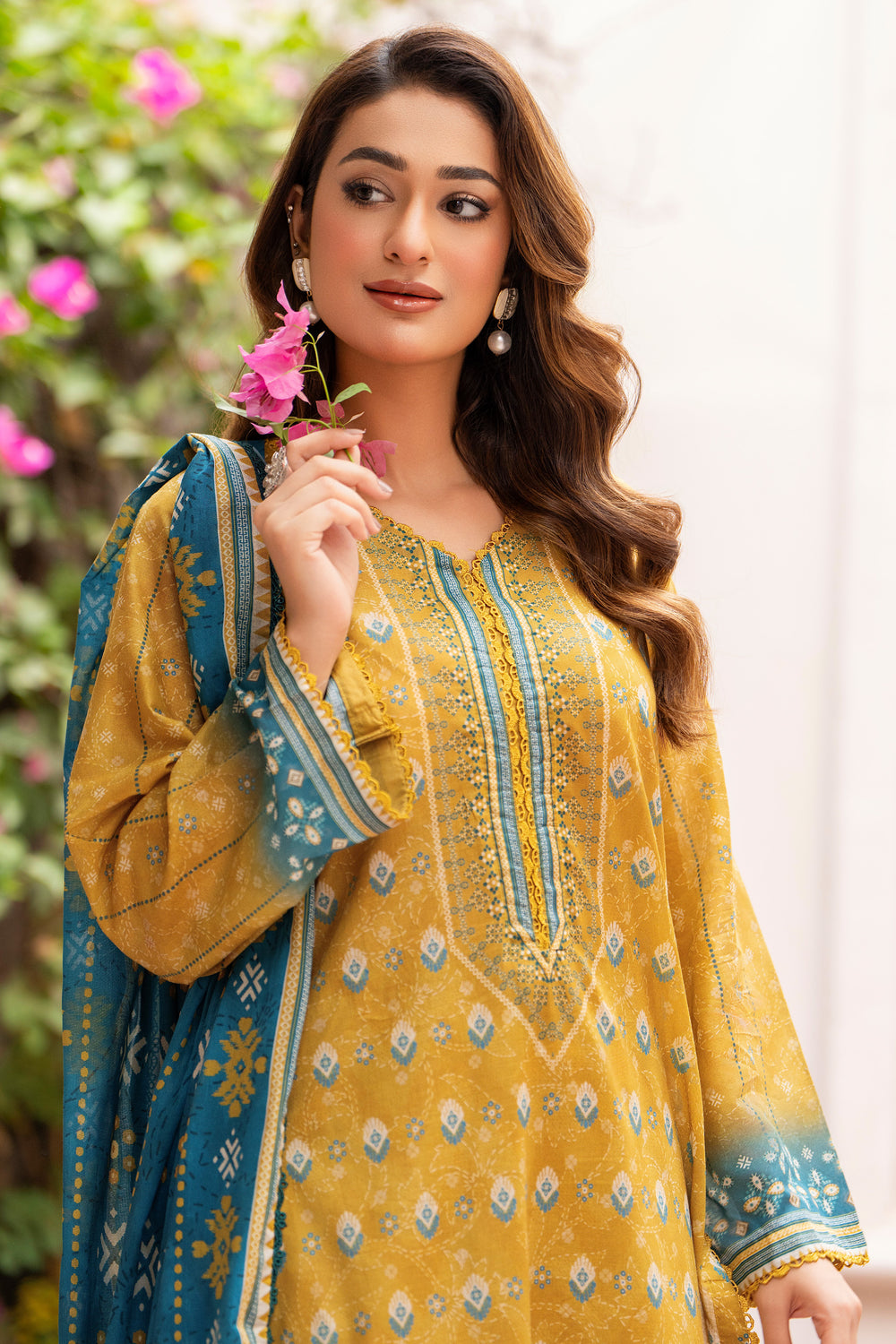 3 Piece Unstitched Mustard Lawn - SU25V21-S10 - JAQUARD CLOTHING