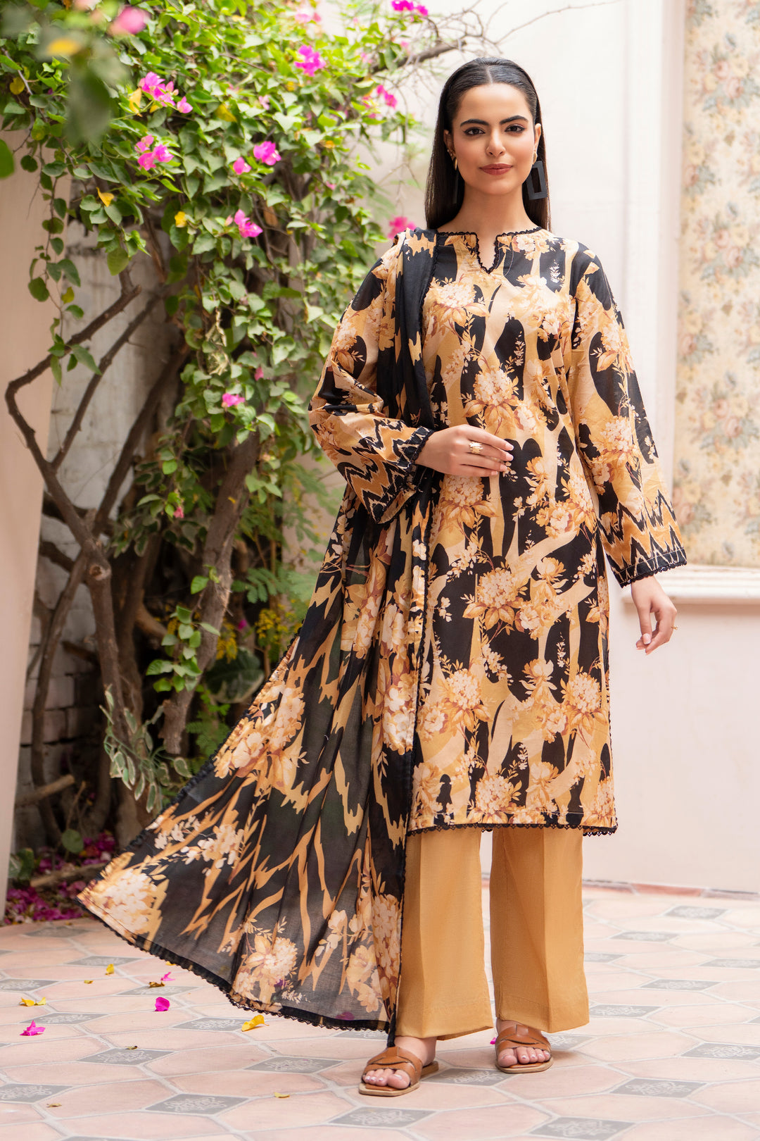 3 Piece Unstitched Mustard Lawn - SU25V26-S7 - JACQUARD CLOTHING