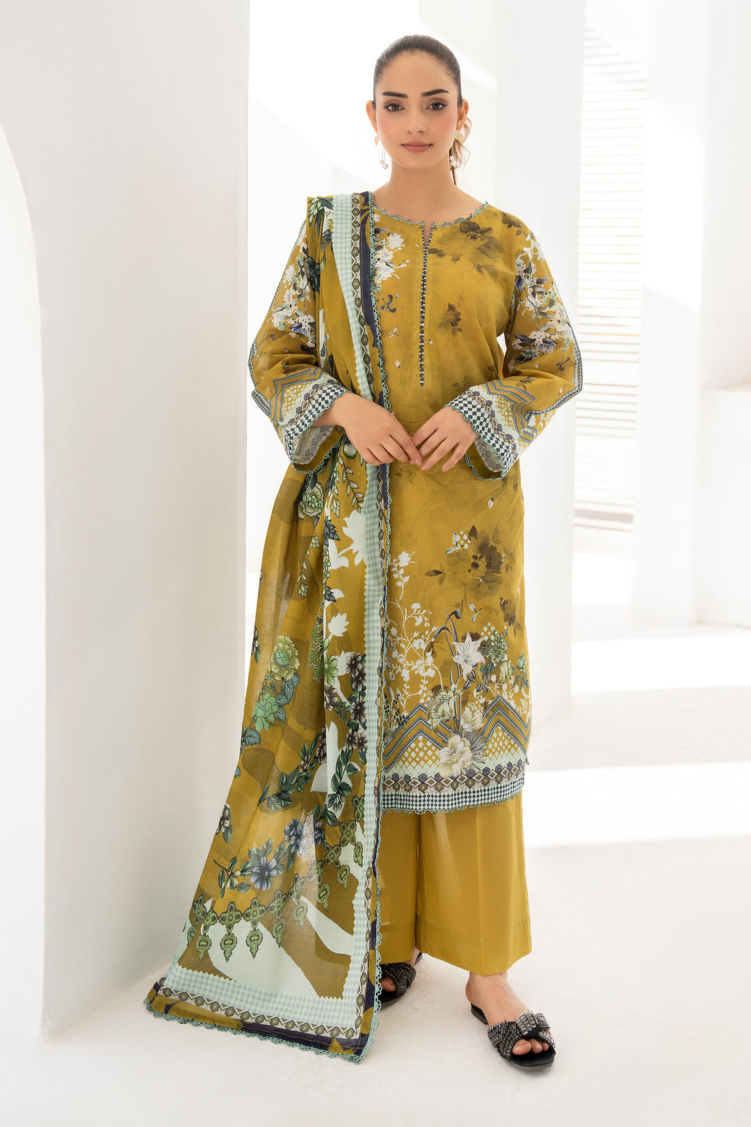 3 Piece Unstitched Mustard Premium Lawn - SU25V10-S2 - JACQUARD CLOTHING