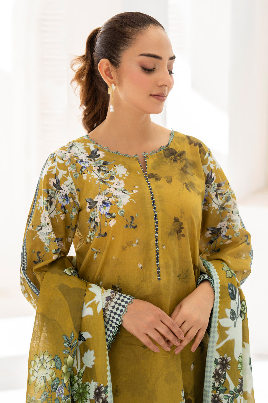 3 Piece Unstitched Mustard Premium Lawn - SU25V10-S2 - JACQUARD CLOTHING