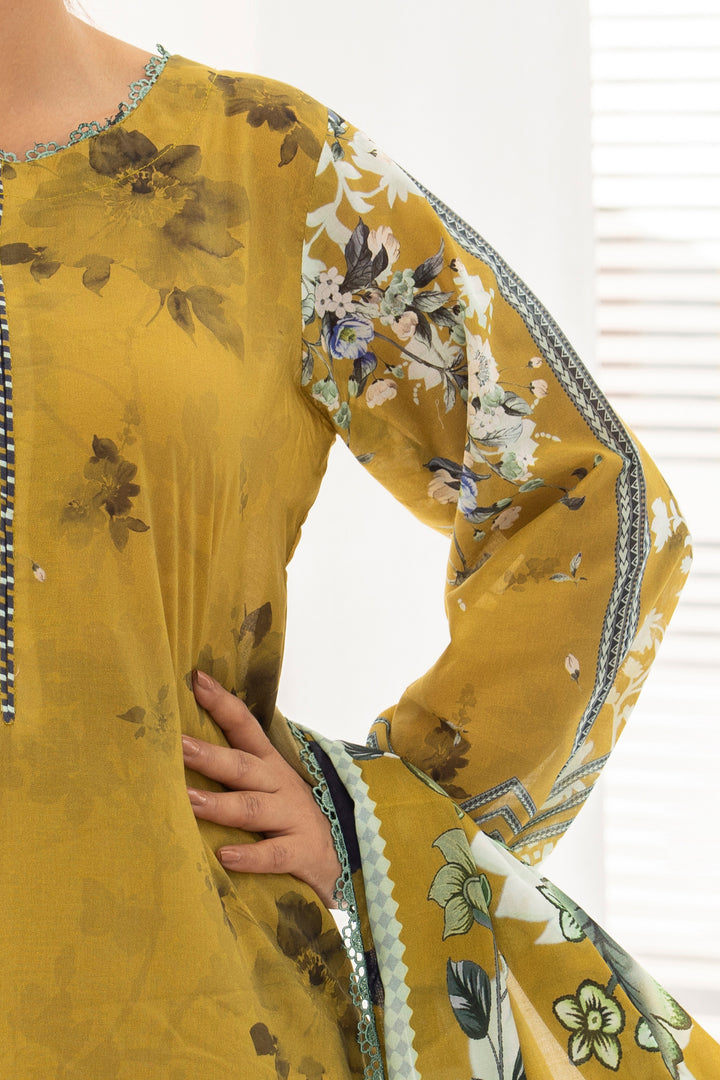 3 Piece Unstitched Mustard Premium Lawn - SU25V10-S2 - JACQUARD CLOTHING
