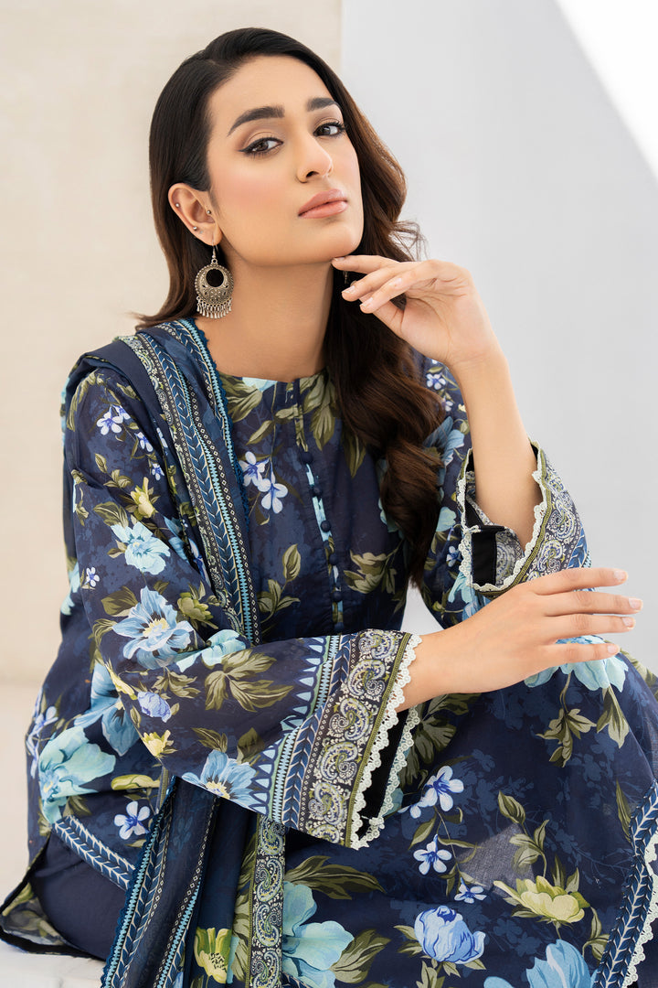 3 Piece Unstitched Navy Blue Premium Lawn - SU25V10-S8 - JACQUARD CLOTHING
