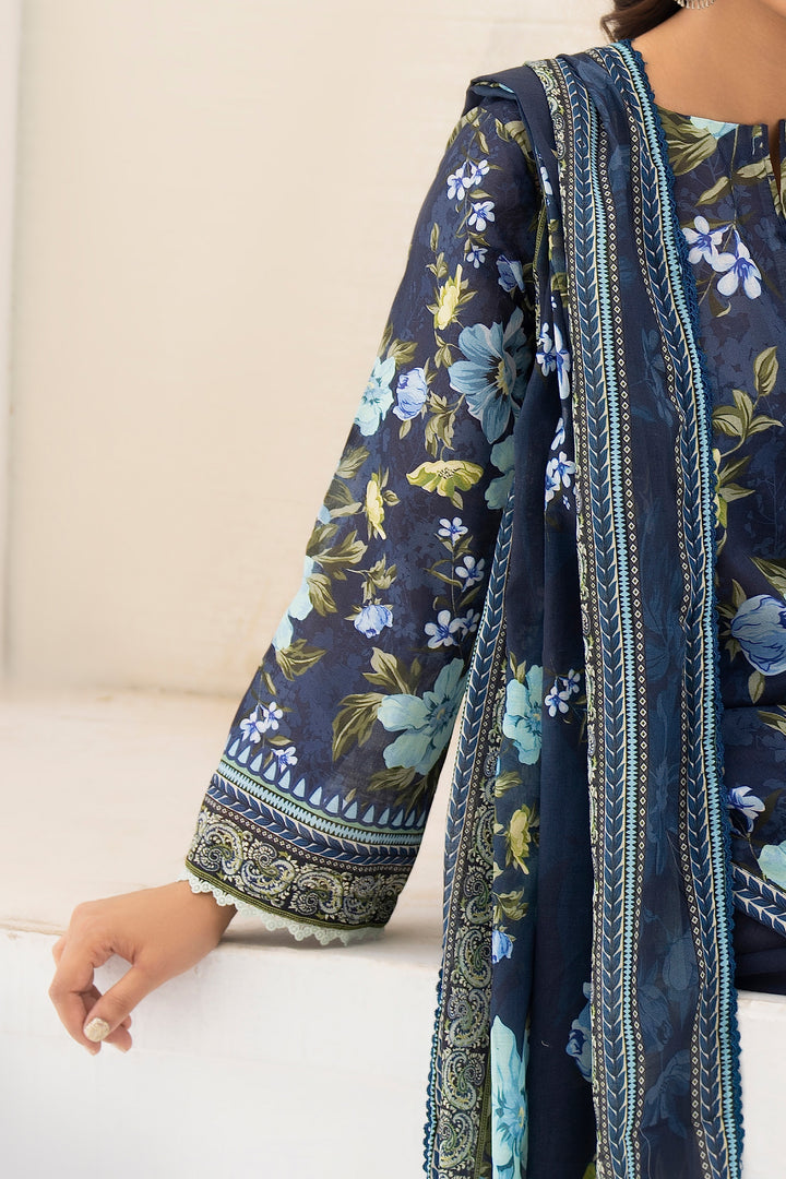 3 Piece Unstitched Navy Blue Premium Lawn - SU25V10-S8 - JACQUARD CLOTHING
