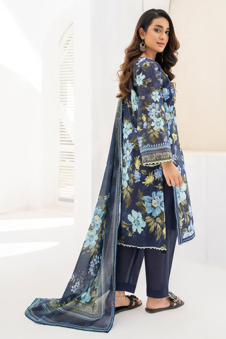 3 Piece Unstitched Navy Blue Premium Lawn - SU25V10-S8 - JACQUARD CLOTHING
