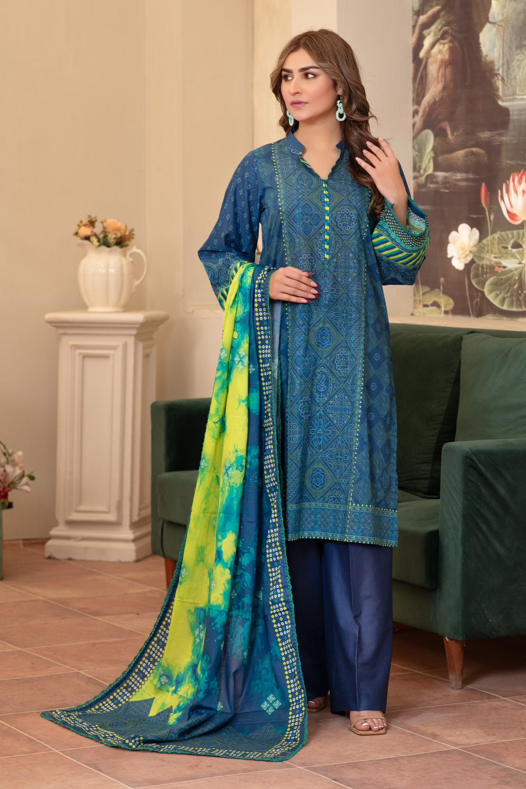3 Piece Unstitched Navy Blue Premium Lawn - SU25V12-S4 - JACQUARD CLOTHING