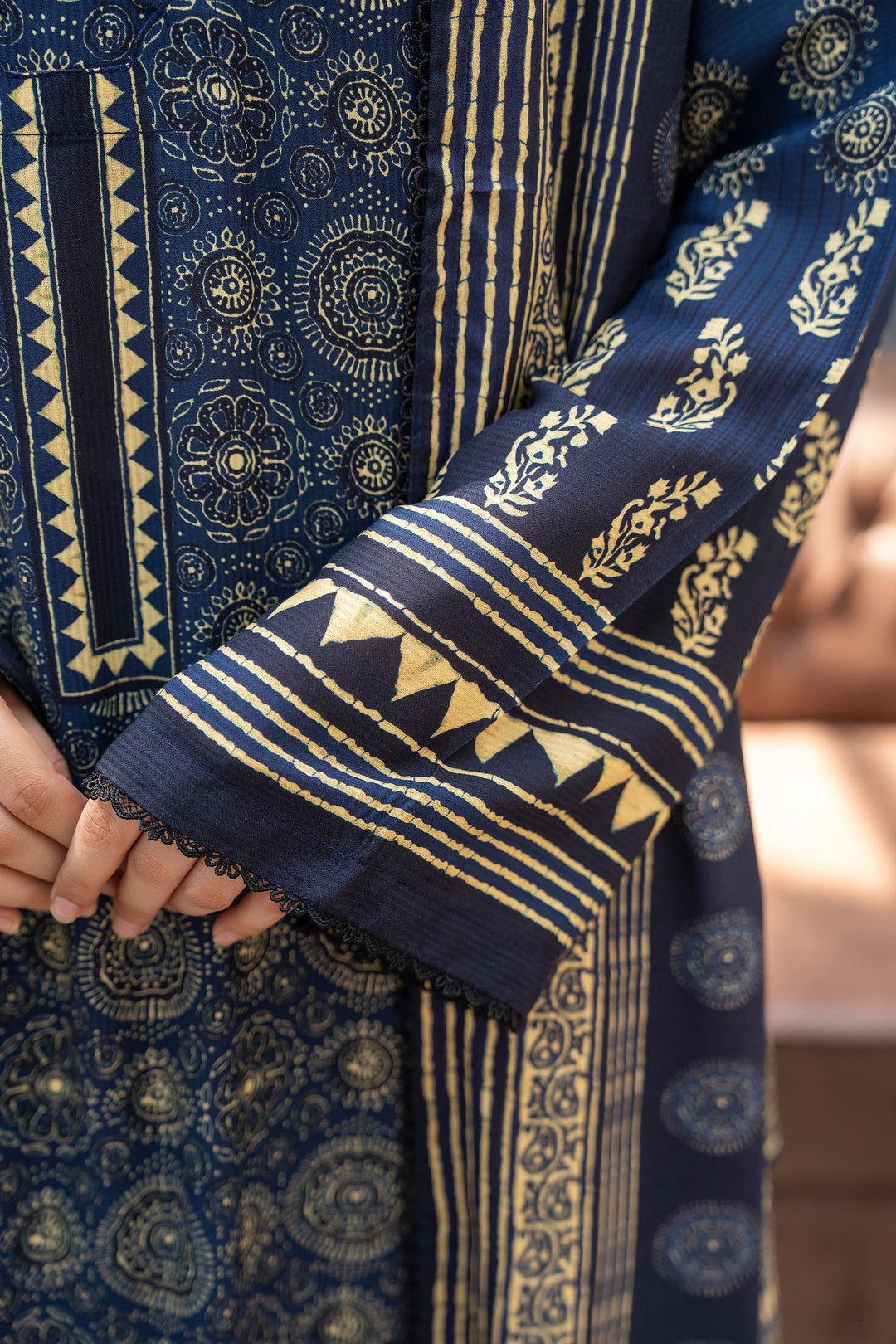 3 Piece Unstitched Navy Blue Printed Linen - W25CF1V2-S8 - Jacquard Clothing