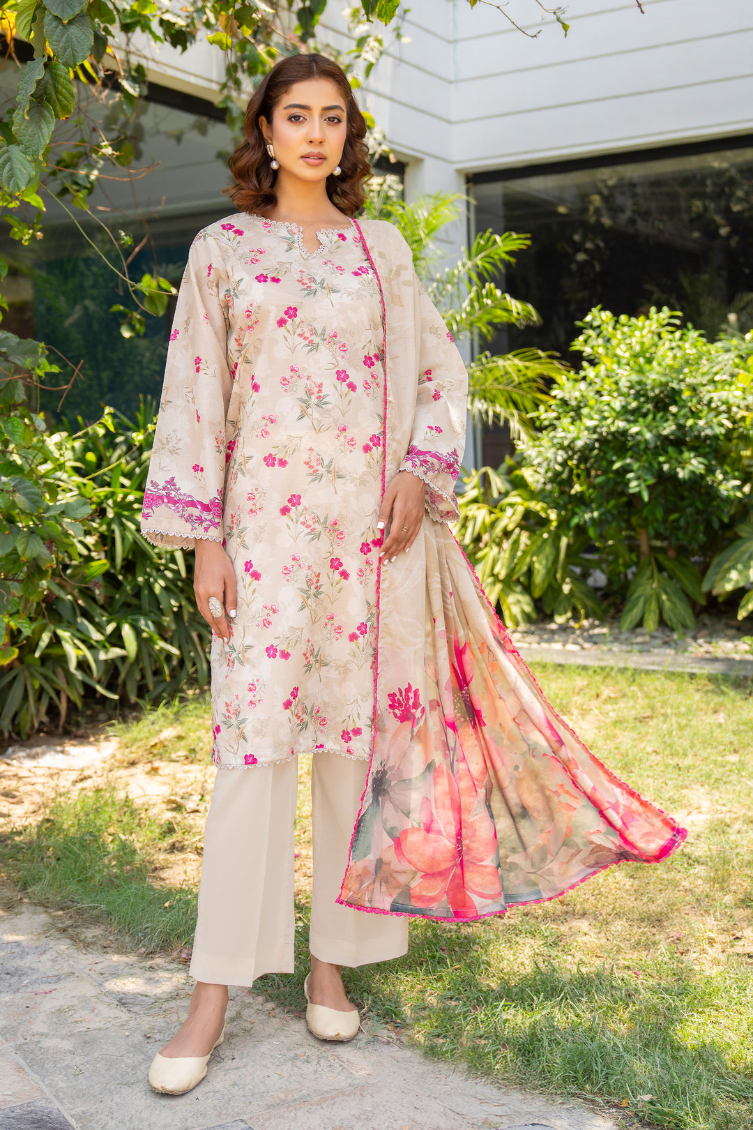 3 Piece Unstitched Off White Lawn - SU25V17-S5 - JACQUARD CLOTHING