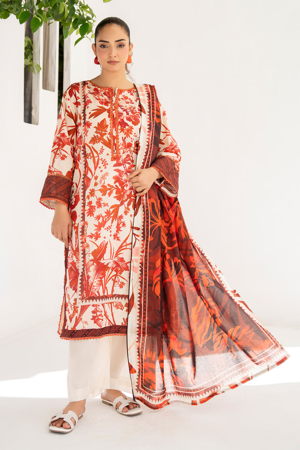 3 Piece Unstitched Off White Premium Lawn - SU25V10-S1 - JACQUARD CLOTHING