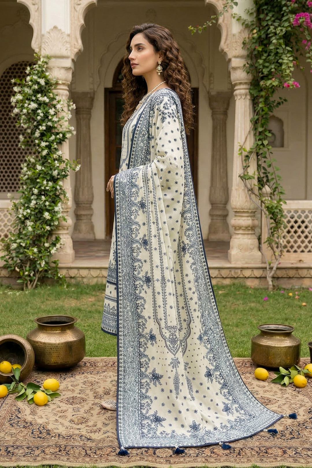 3 Piece Unstitched Off White Premium Printed Lawn Suit By Jacquard Clothing Summer 2026 Collection