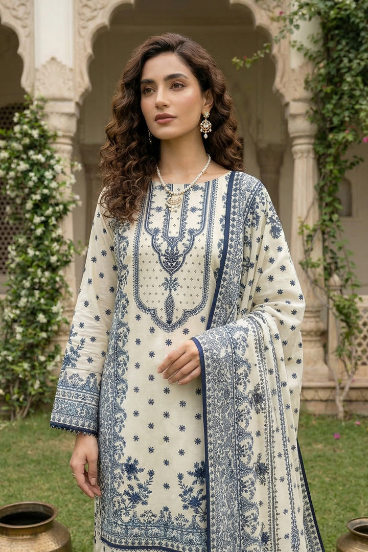 3 Piece Unstitched Off White Premium Printed Lawn Suit By Jacquard Clothing Summer 2026 Collection