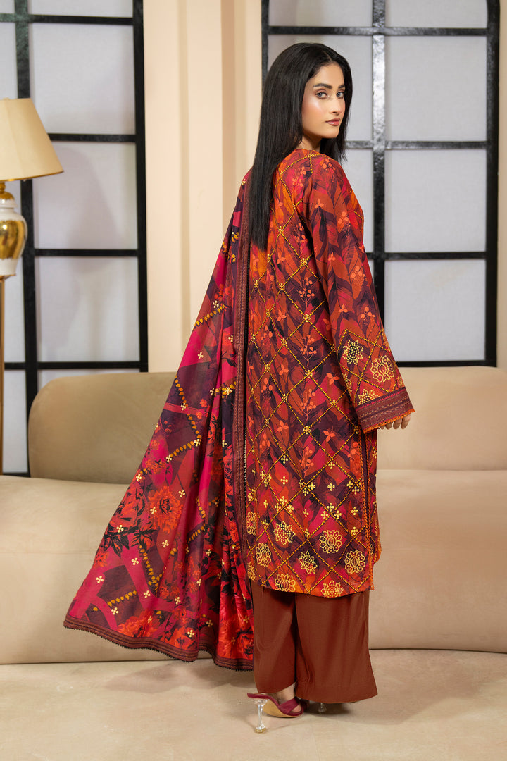 3 Piece Unstitched Orange Premium Linen - W25CF1V3-S3 - JACQUARD CLOTHING