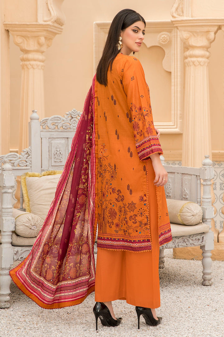 3 Piece Unstitched Orange Lawn - Jacquard Clothing