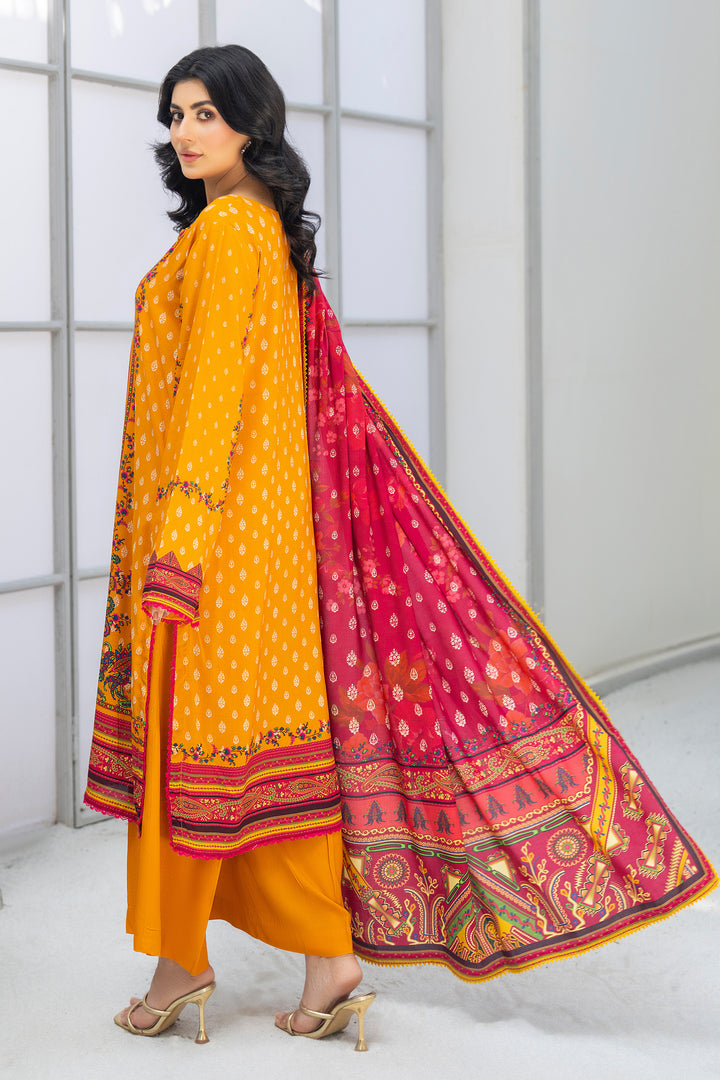 3 Piece Unstitched Orange Printed Linen - W25CF1V2-S10 - Jacquard Clothing