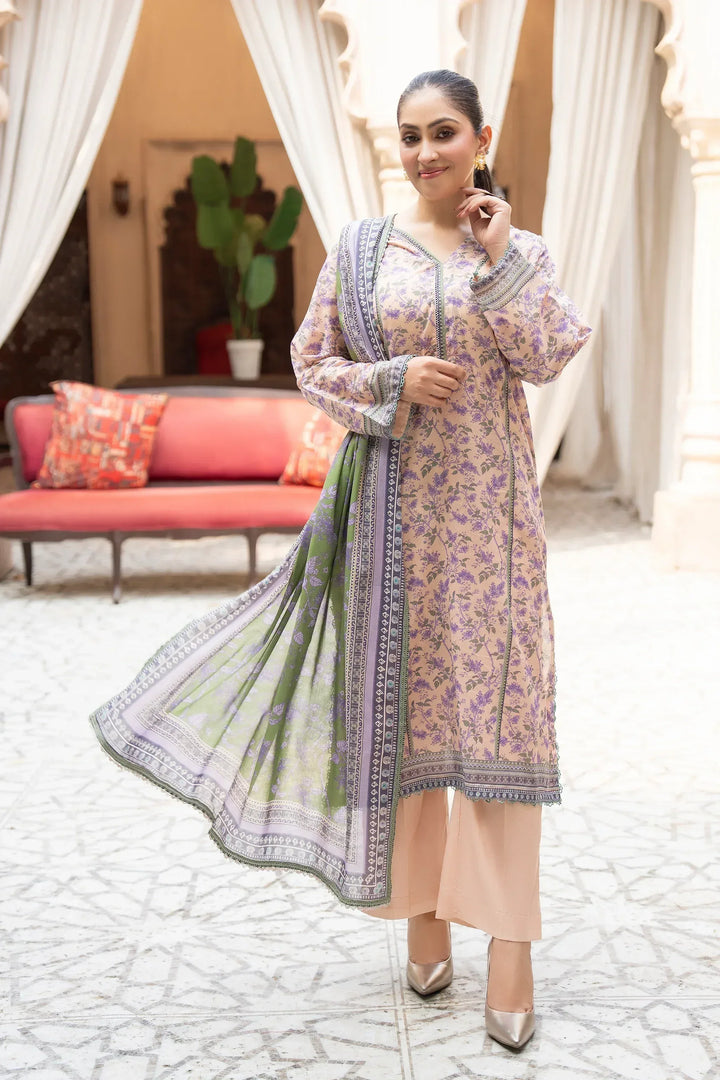 3 Piece Unstitched Pale Taupe Premium Printed Lawn Suit - Jacquard Clothing Summer 2026