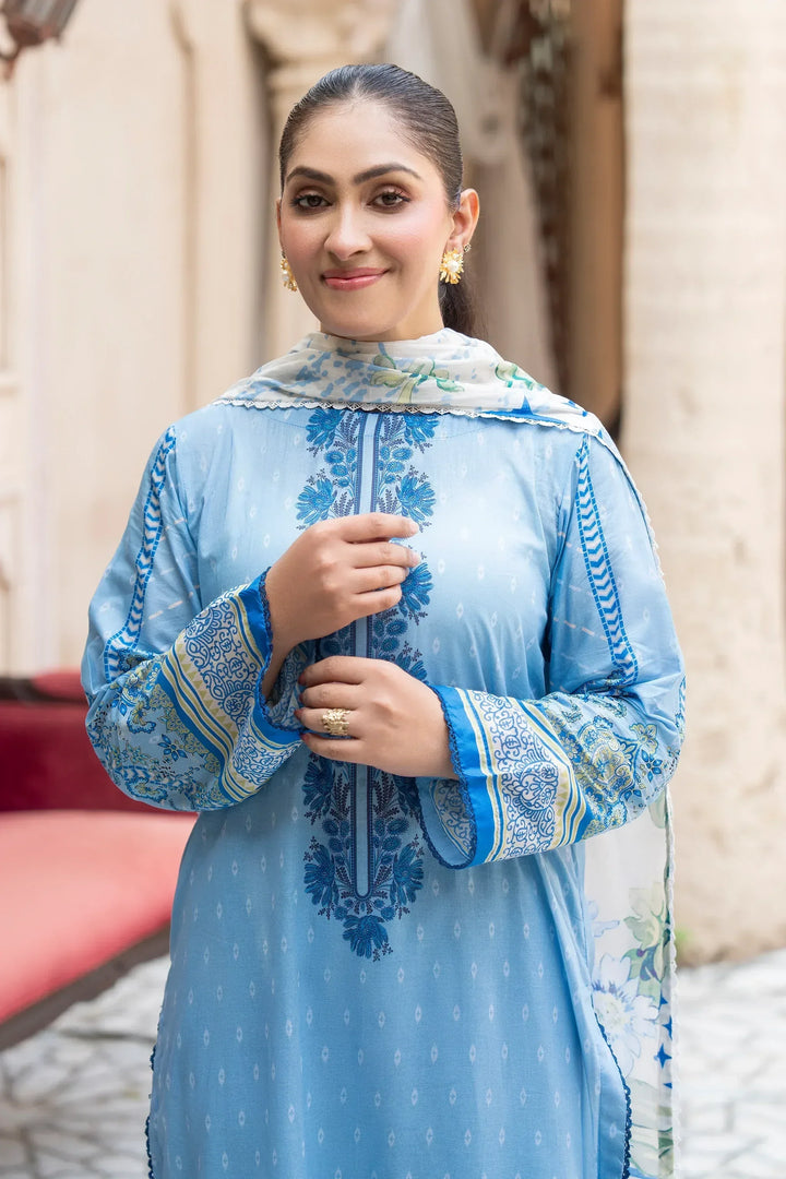 3 Piece Unstitched Pastel Blue Premium Printed Lawn Suit - Jacquard Clothing Summer 2026