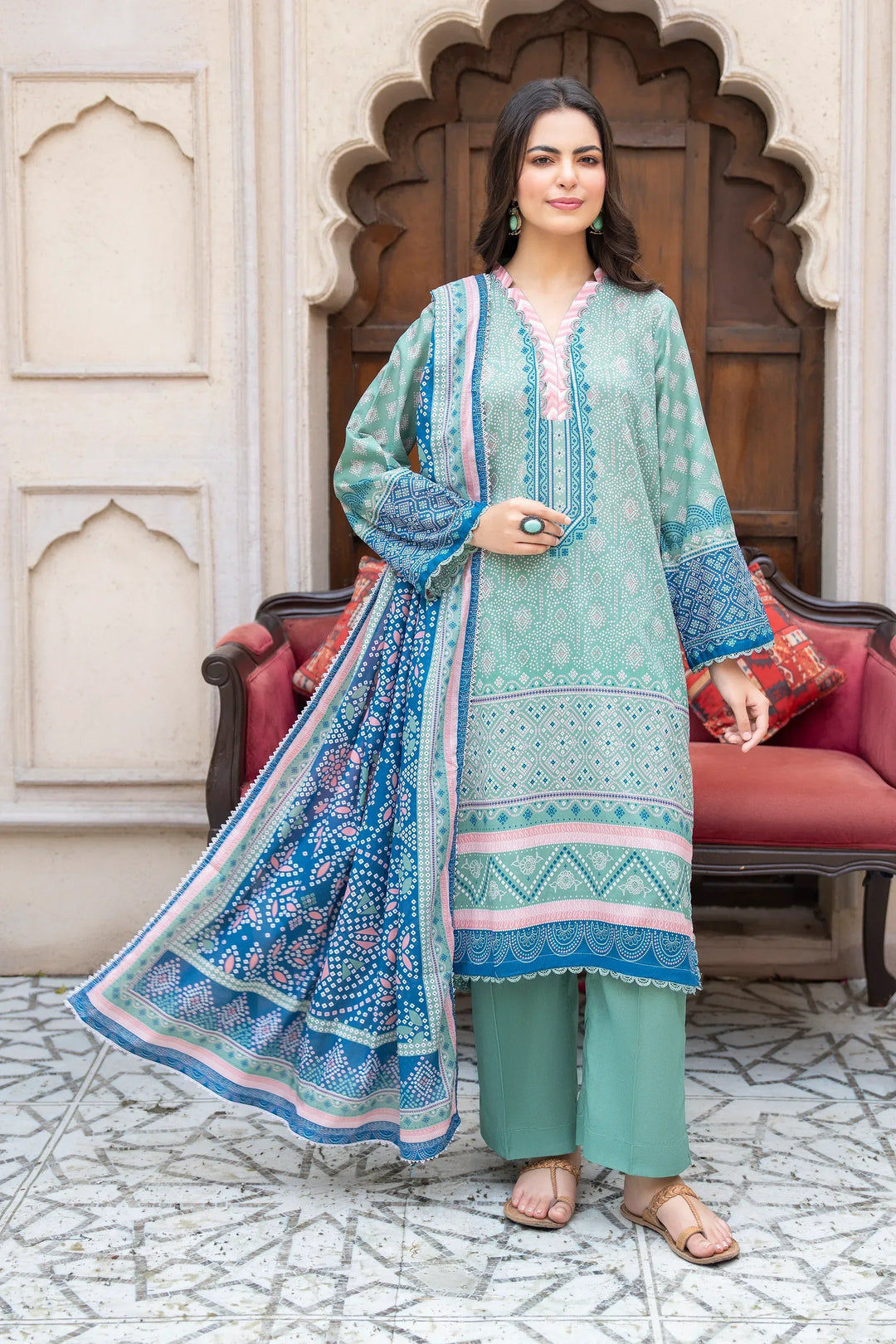 3 Piece Unstitched Pastel Blue Premium Printed Lawn Suit - Jacquard Clothing Summer 2026