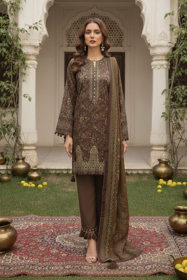 3 Piece Unstitched Pastel Brown Premium Printed Lawn Suit By Jacquard Clothing Summer 2026 Collection